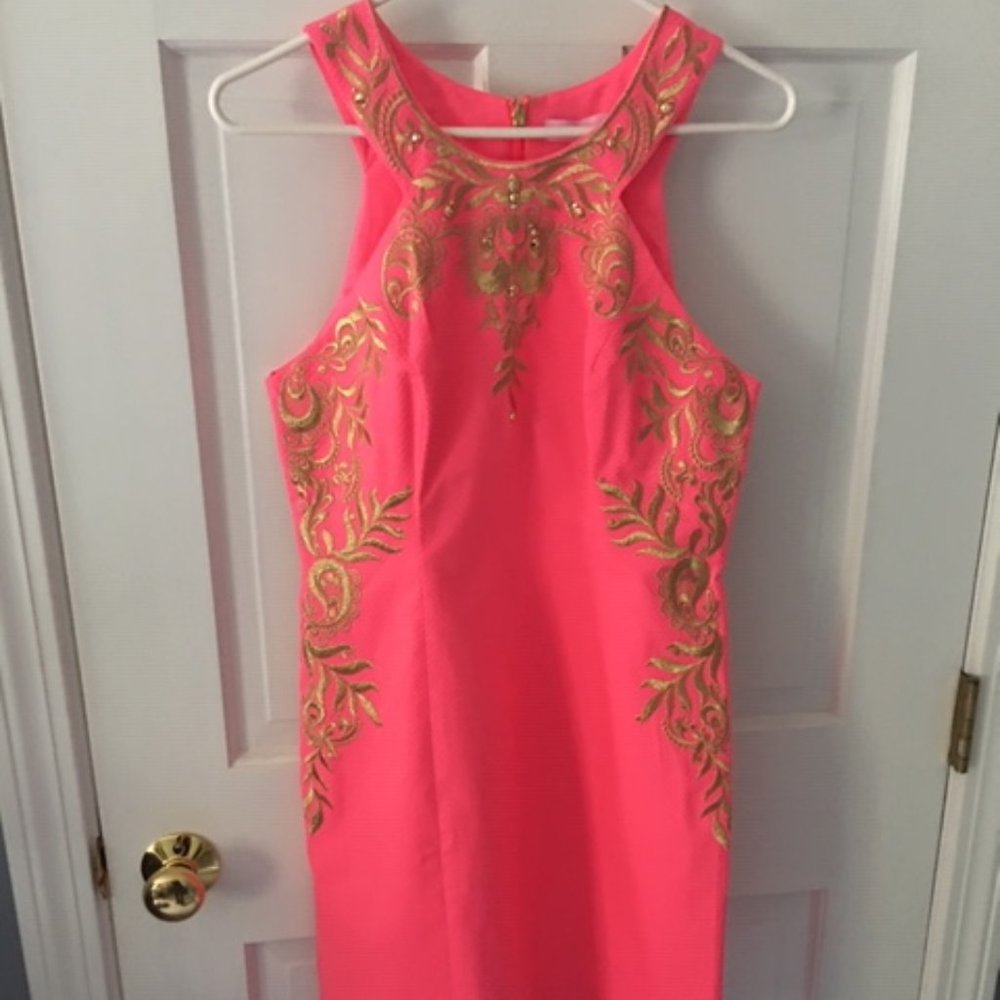 Lilly Pulitzer Coral Sunset / Pink dress with Gold